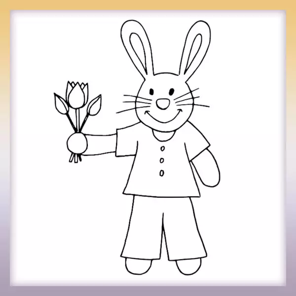 Hare with tulips - Online coloring page