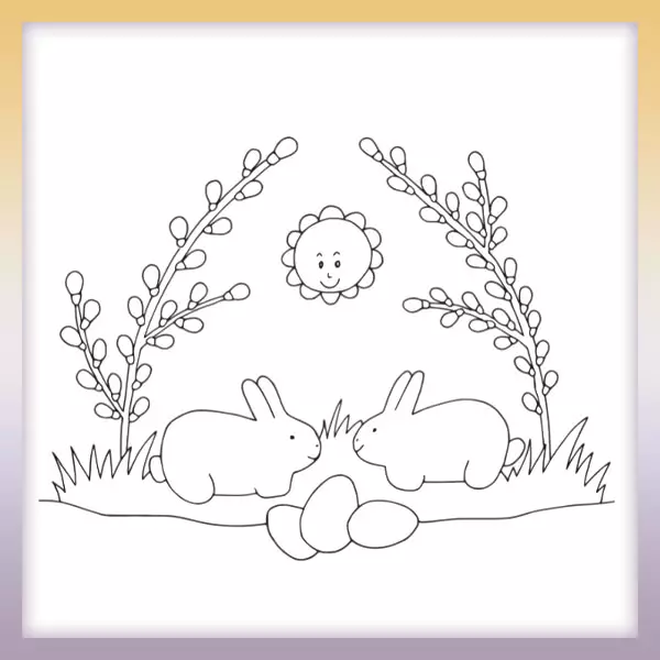 Rabbits in the meadow - Online coloring page