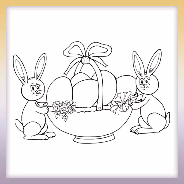 Rabbit and basket with eggs - Online coloring page