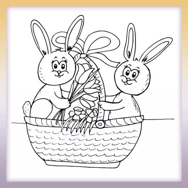 Rabbits in a basket - Online coloring page