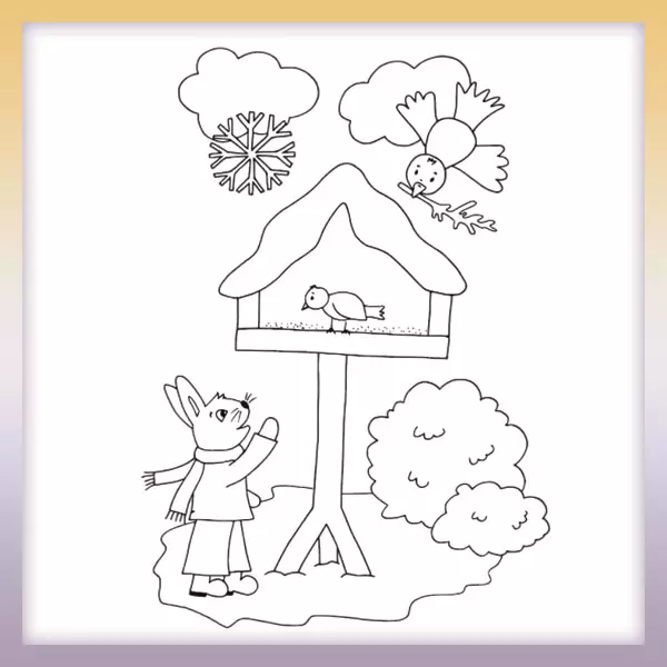 Bunny and a bird - Online coloring page