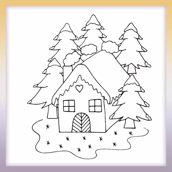 Snowy house - Online coloring page