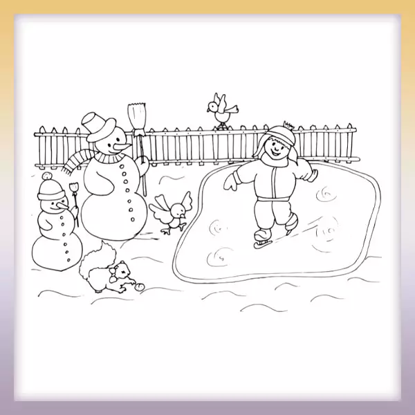 Winter in the yard - Online coloring page