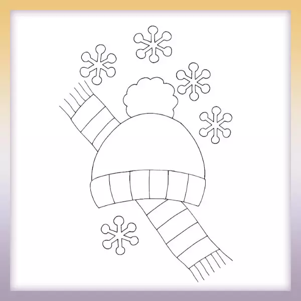 Winter hat and scarf - Online coloring page